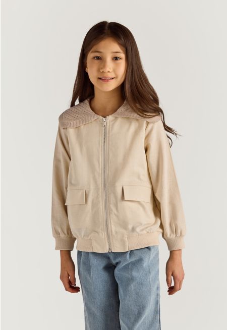 Crochet Shoulders Linen Jacket