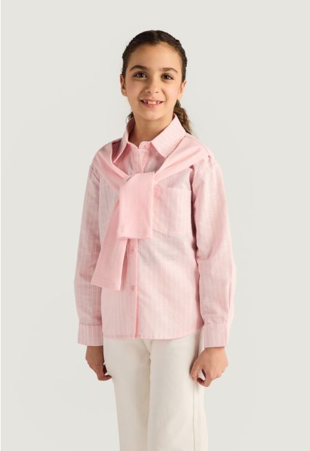 Striped Shirt with Knit Sleeves