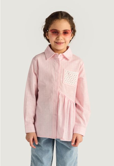 Crochet Pocket Striped Shirt