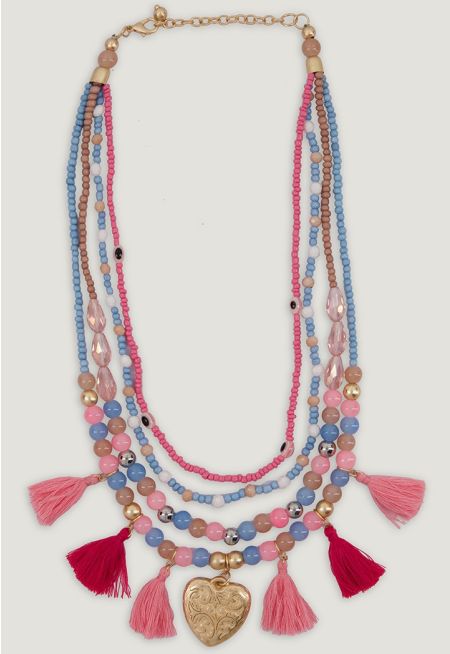 Multi-Bead Tassel Necklace