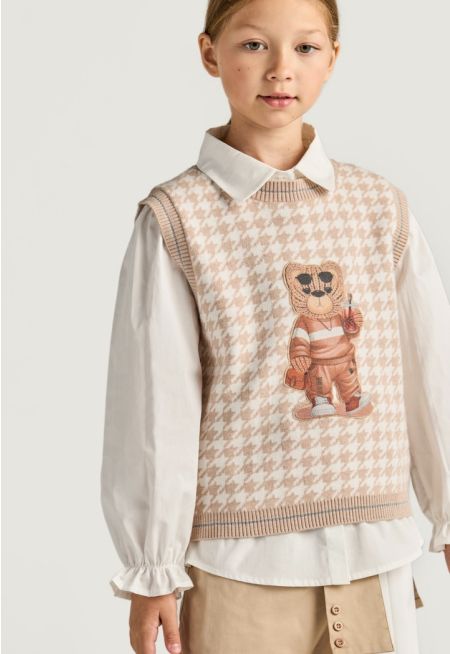 Houndstooth Vest and Shirt Combo (2PCS)