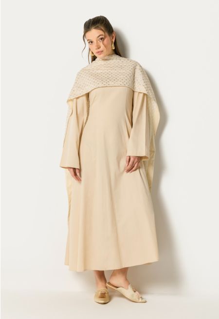 Dress with Sequin Embroidered Shawl(2PCS)