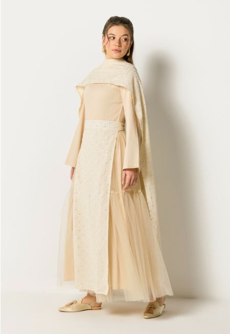 Sequin Embroidered Kaftan Dress (3PCS)