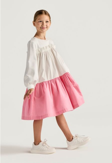 Contrast Ruffled Bodice Dress