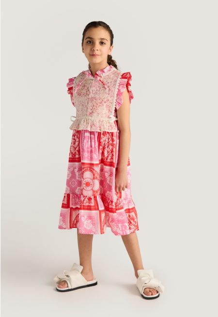 Embroidered Vest and Dress Combo (2PCS)