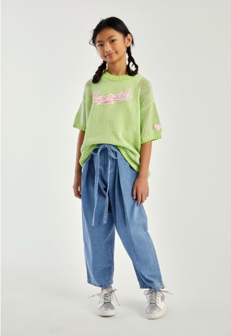 Denim Wrap Tie Waist Pants