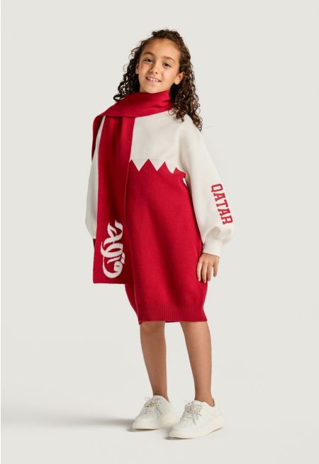 Qatar National Day Contrast Dress with Scarf