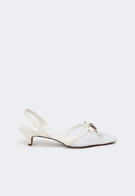 Bow Embellished Mesh Mules