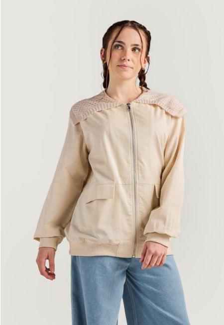 Crochet Shoulders Linen Jacket