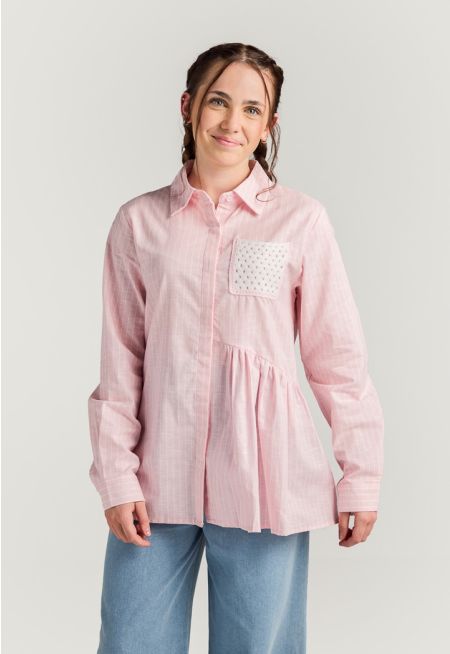 Crochet Pocket Striped Shirt