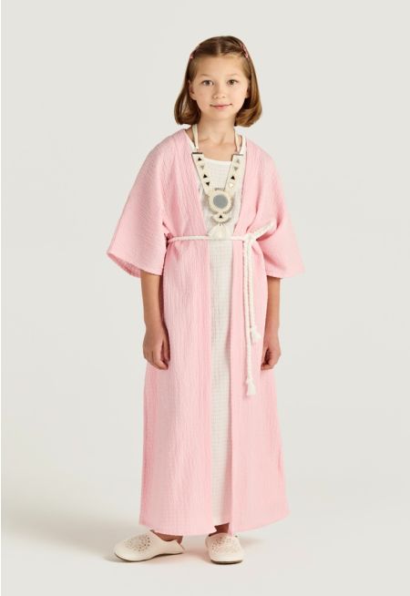 Two Tone Abaya and Sleeveless Dress Set (2pcs)