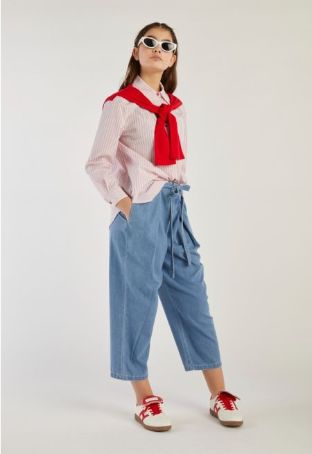 Waist Tie Overlay Denim Jeans