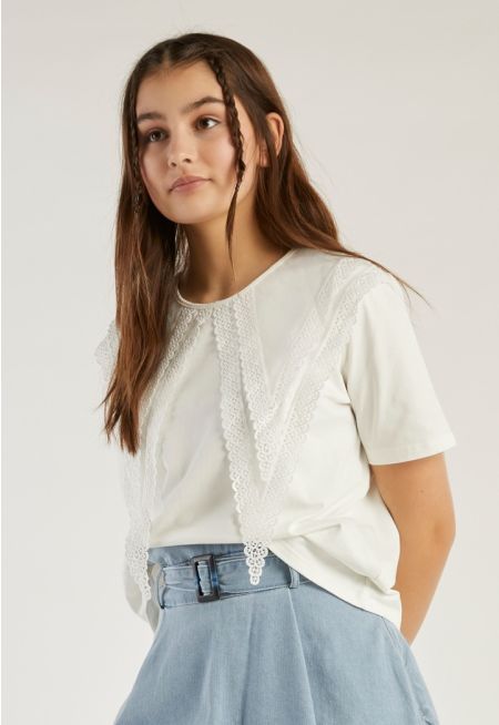 Short Sleeves Lace Collar T-Shirt