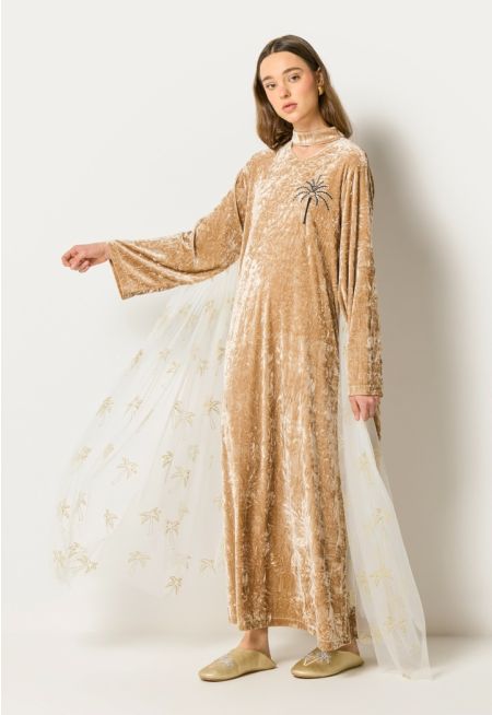 Crinkled Velvet Sequin Details Dress