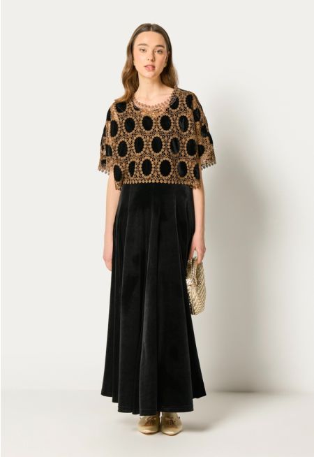 Velvet Dress with Lace Cape (2PCS)