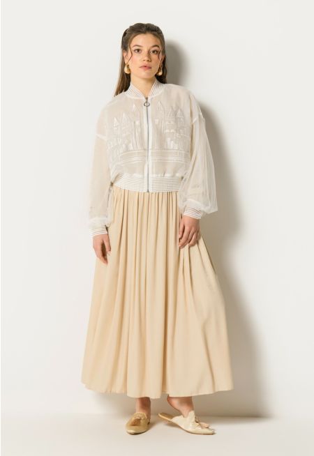 Wide Gathered Waist Pleated Dress
