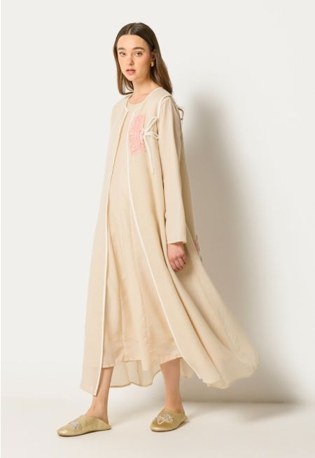 Embroidered Sleeveless Abaya and Dress Set (2PCS)