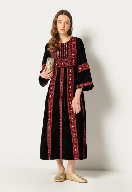 Traditional Embroidered Velvet Dress