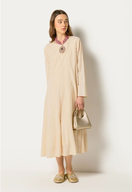 Solid Flared Dress with Necklace