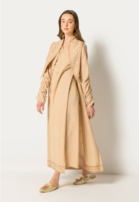 Embroidered Abaya and Jumpsuit Set ( 2PCS)