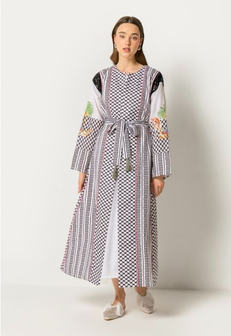 Printed Kaftan and Sleeveless Dress Set (2PCS)