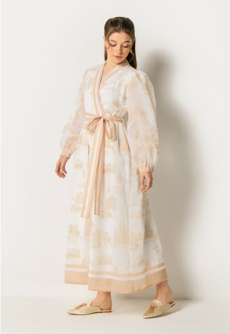 Contrast Printed Wrap Dress