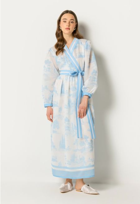 Contrast Printed Wrap Dress