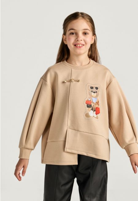 Asymmetrical Hems Printed Hoodie