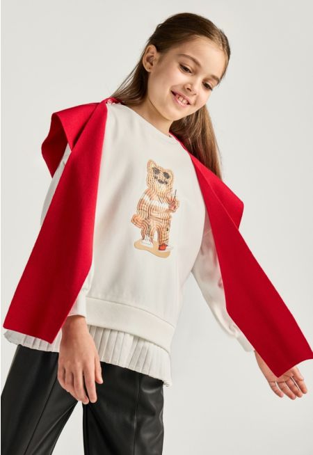 Contrast Tie Shoulder Hoodie